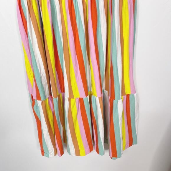 J Crew Small Rainbow Striped Tiered Maxi Dress Square Neck Cotton Fitted Bodice - Picture 5 of 12
